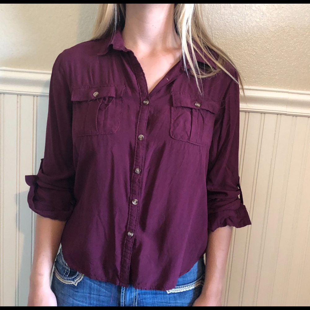 Maroon button up shirt